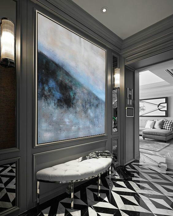 Original Abstract Painting Extra Large Canvas Art,Oversized Abstract Landscape Painting,Canvas Paintings For Sale,Gray,Blue,Black.etc